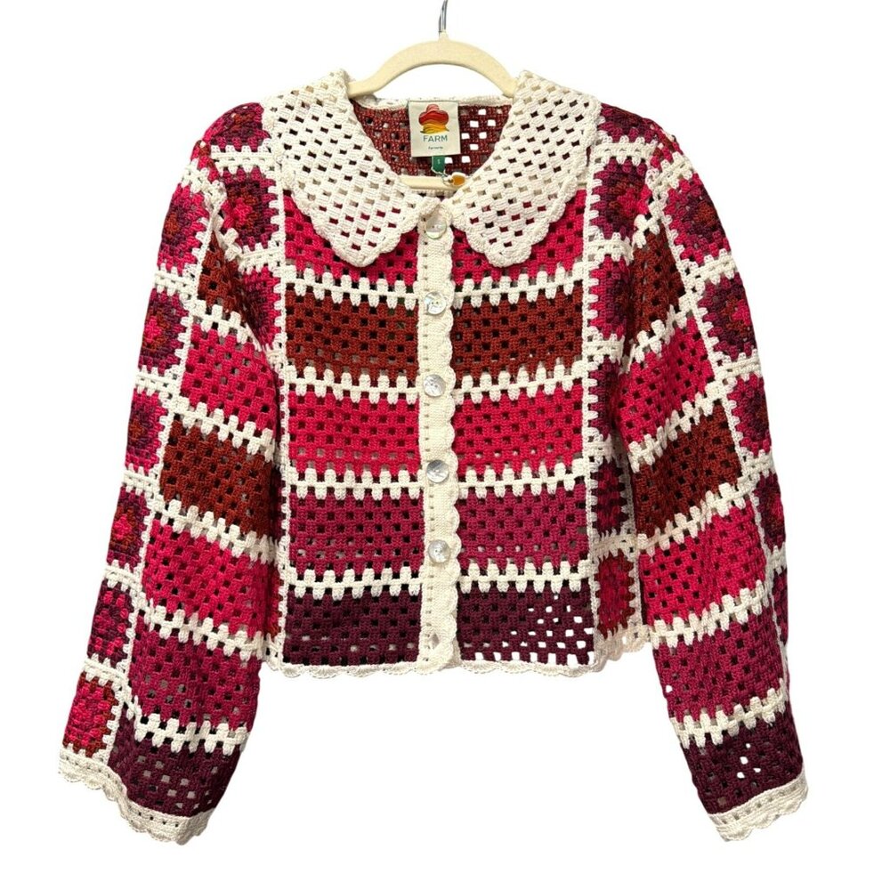 Farm Rio Colorful Crochet Granny Button-Up Cardigan MSRP $298 - Picture 3 of 6